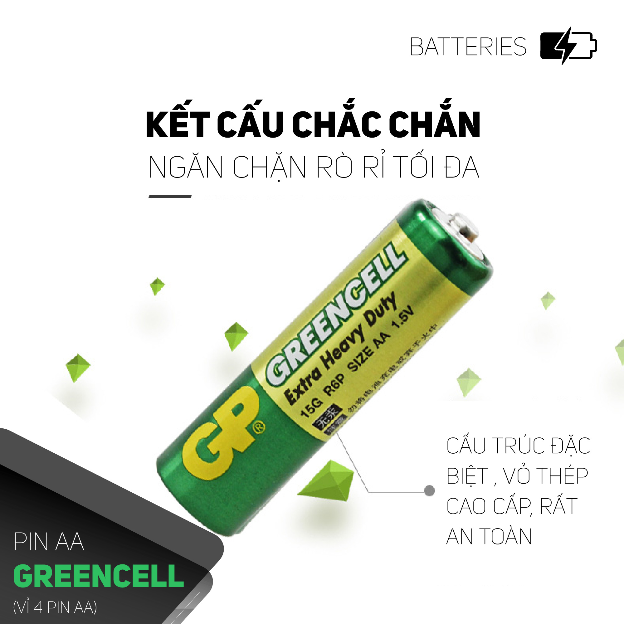 Pin tiểu GP Greencell AA 1.5V (2 viên),Pin AA GP,Pin chuột máy tính,Pin điều khiển quạt,Pin điều khiển tivi,Pin sử dụng cho các thiết bị nhỏ,Pin đồng hồ treo tường,Pin đồ chơi điện tử trẻ em