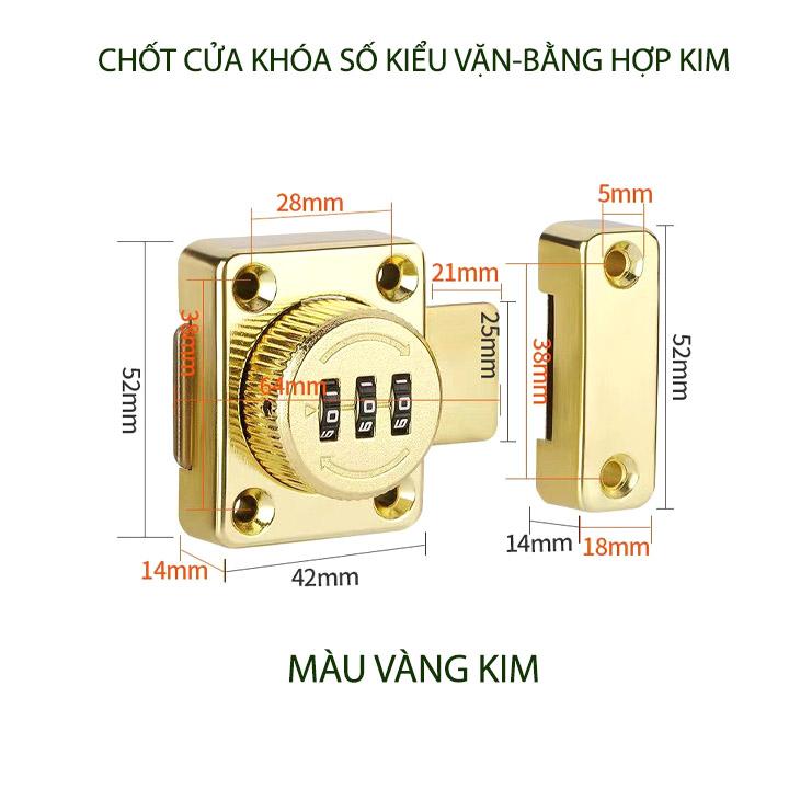 Chốt cửa khóa số kiểu vặn với 3 mã số có thể thay đổi được, bằng hợp kim chắc chắn