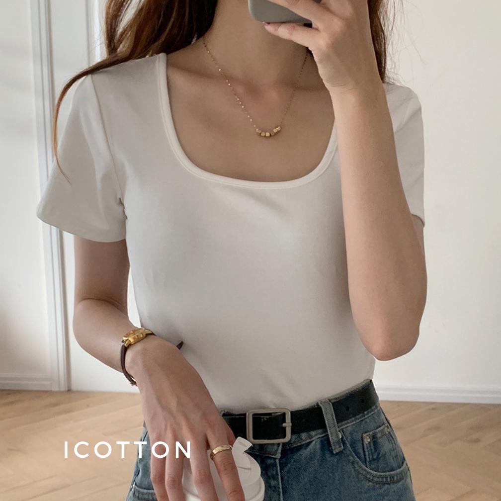 Áo cổ vuông nữ ️ICOTTON️ áo cổ viền phom ôm 100% cotton kiểu dáng trẻ trung