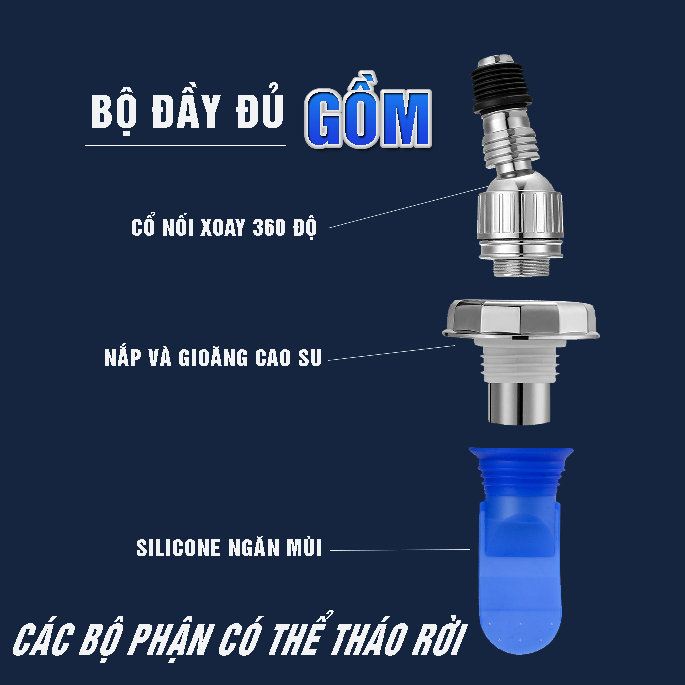 Bộ thoát nước máy giặt, chậu rửa, thoát nước thải kiêm chống mùi hôi, ngăn côn trùng trào ngược, cổ xoay 360 độ, loại đứng MIHOCO 3112