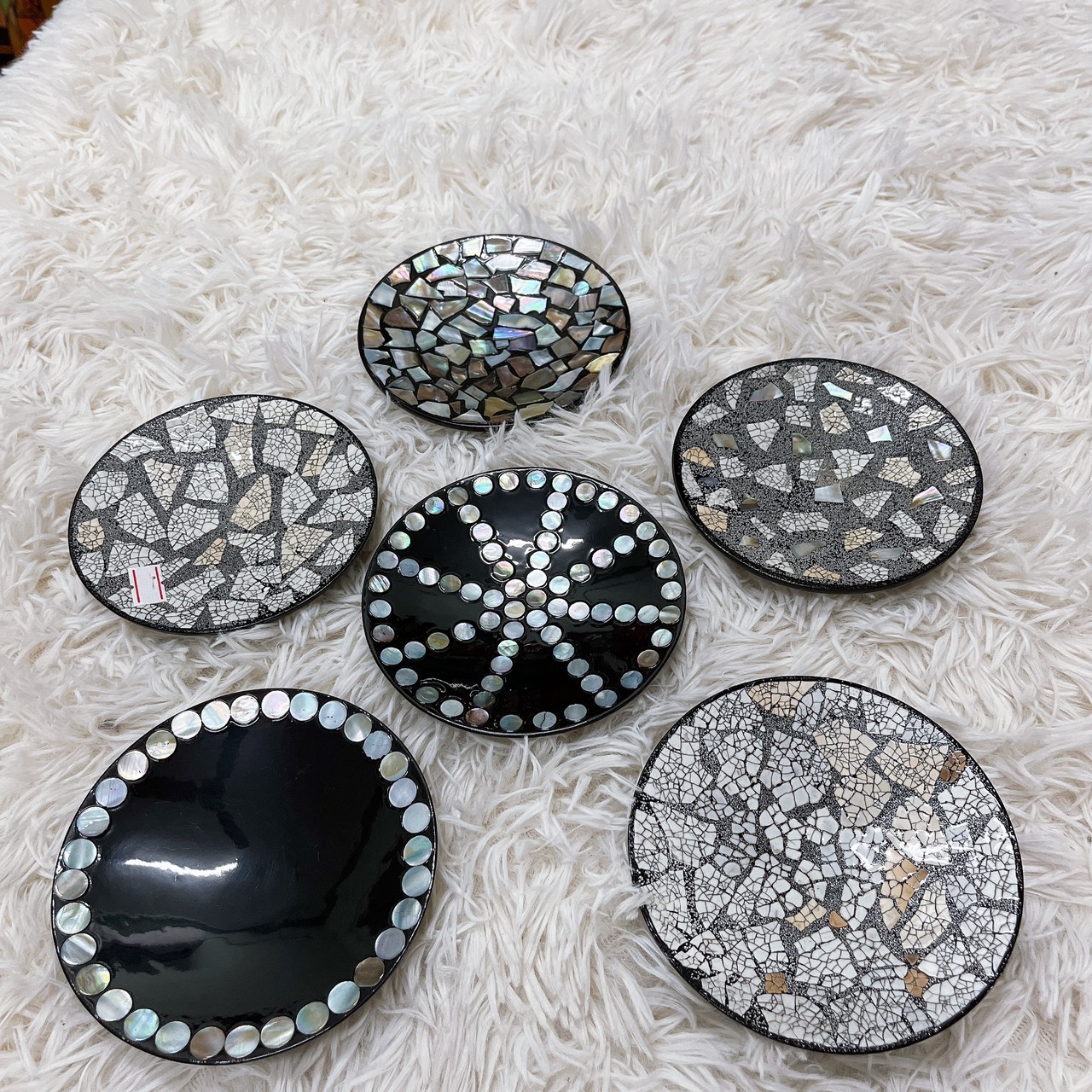 Dĩa Sơn Mài Trang Trí Lưu Niệm cẩn trứng, vỏ ốc cao cấp size 12cm