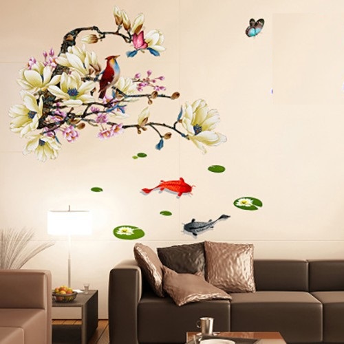 Decal trang trí tết phong cảnh mùa xuân hoa nở