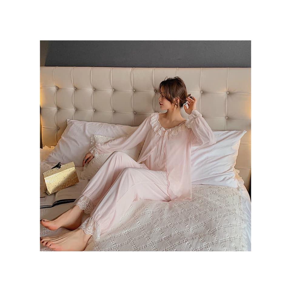Bộ Ngủ Pyjama tiểu thư viền ren cao cấp