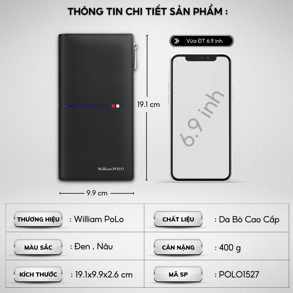 Ví Dài Nam,Ví Cầm Tay Cao Cấp William POLO,Chất liệu Da Bò thật ,Full hộp đựng -Thiết kế nhiều ngăn,Chống nước-