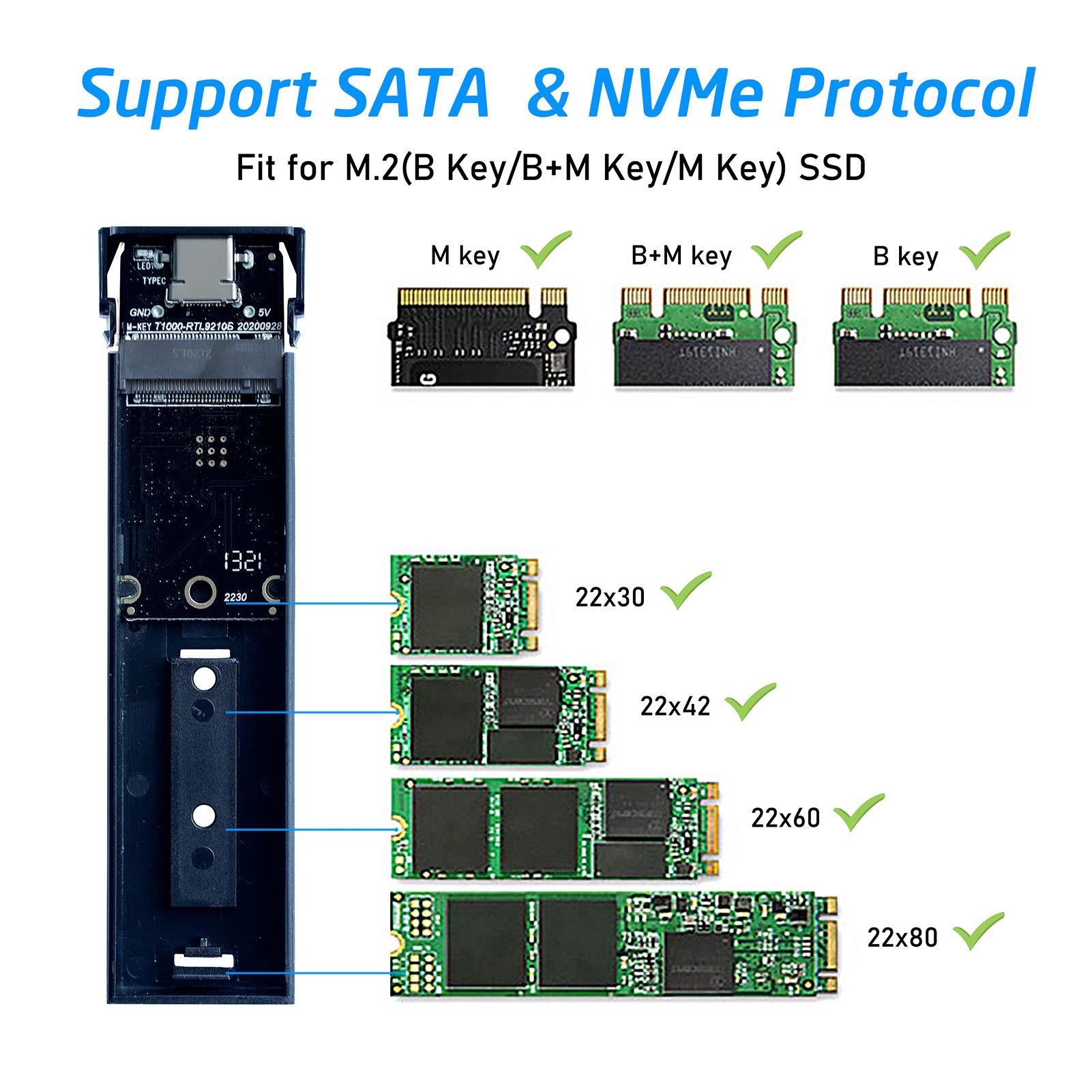 M.2 NVMe&SATA Dual Protocol Mobile Hard Disk Case External SSD Enclosure Fast Transmit Aluminium Magnesium Alloy Shell