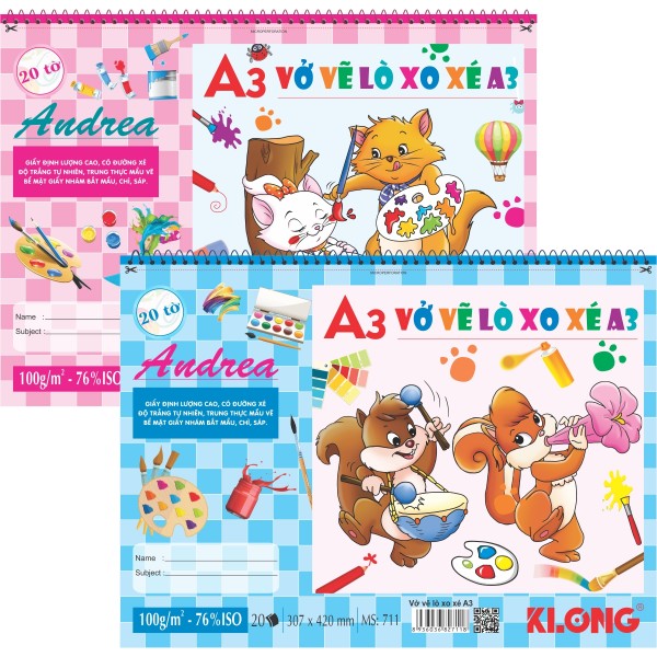 Vở vẽ KLONG lò xo xé A3 - 20 tờ; MS 711