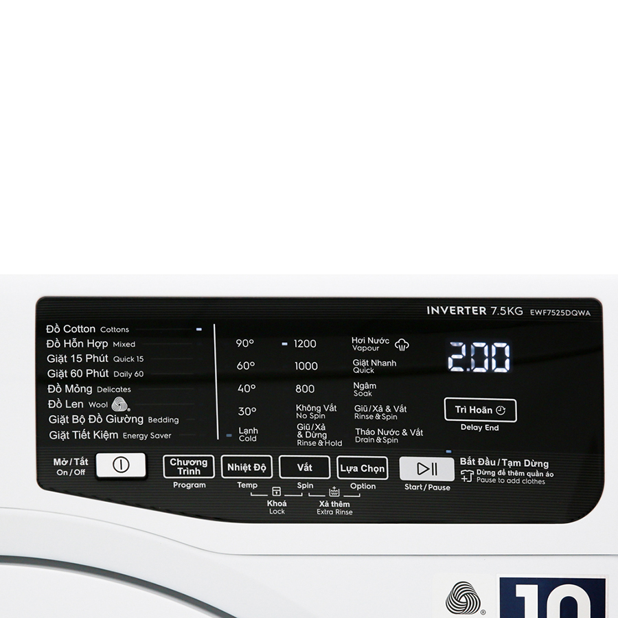 Máy Giặt Cửa Trước Inverter Electrolux EWF7525DQWA (7.5kg)-Hàng Chính Hãng