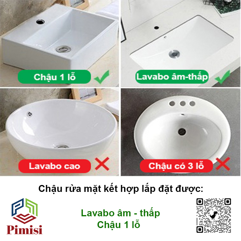 Vòi Lavabo Nóng Lạnh Pimisi PV-203C-1 Đồng Thau Mạ Xi Sáng Bóng, Dùng Cho Chậu Rửa Mặt 1 Lỗ Ở Phòng Tắm - Điều Chỉnh Nước Bằng Gật Gù Gắn Trên Bồn Chậu Rửa Treo Tường Hay Chậu Mặt Bàn Đá, Với Đầy Đủ Phụ Kiện Xi Phông Và Dây Cấp Nước | Hàng Chính Hãng