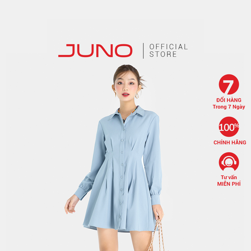 Đầm Ngắn Nữ Thời Trang JUNO Tay Dài Xếp Ly JNDLU038