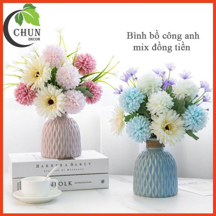 Bình Hoa Lụa Cao Cấp Bồ Công Anh Mix Đồng Tiền Trang Trí Nhà Cửa, Cửa Hàng, Văn Phòng, Lớp Học