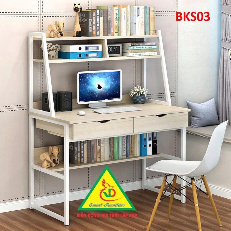 Bàn làm việc, bàn học khung sắt mặt gỗ BKS03 - Nội thất lắp ráp Viendong Adv