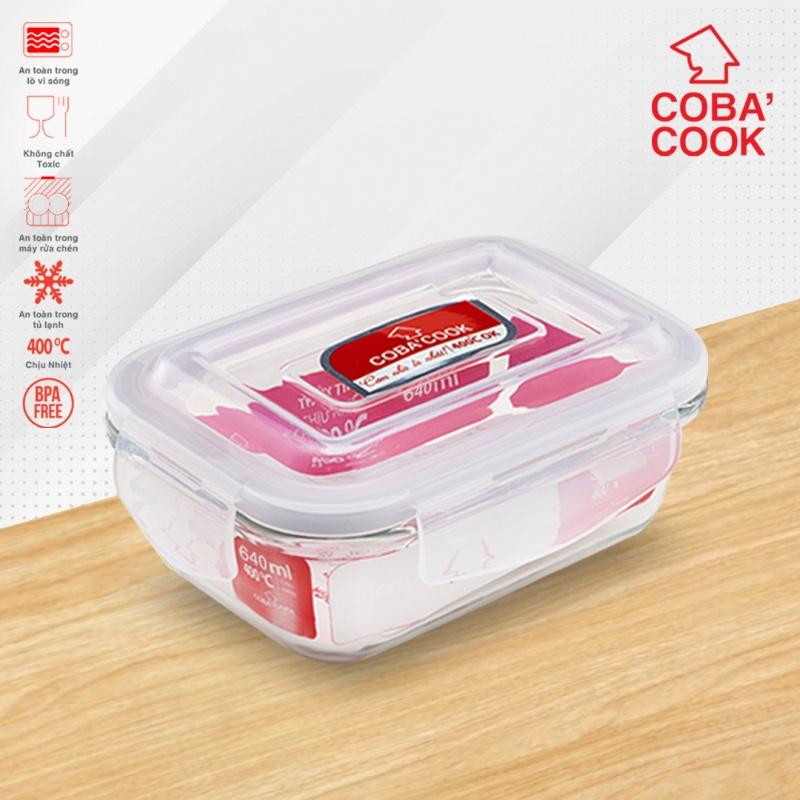 Hộp đựng cơm trữ thức ăn thủy tinh Chịu nhiệt  COBA'COOK hình chữ nhật 640ml- CBHL640