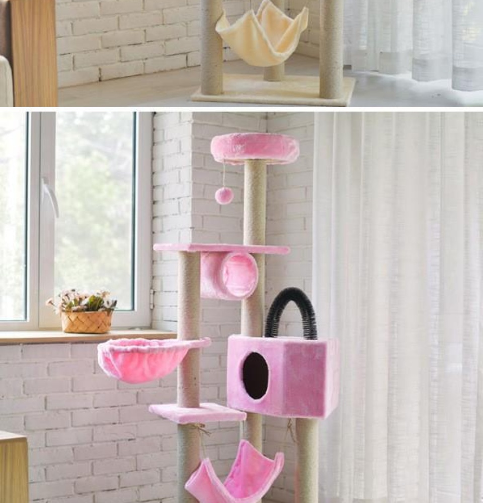 Trụ mèo leo trèo Loại cao 1,6m / Cat tree 4 tầng nhiều bộ phận - Nhà cho mèo chơi và cáo móng Bàn cào đa chức năng Hanpet (giao màu ngẫu nhiên)