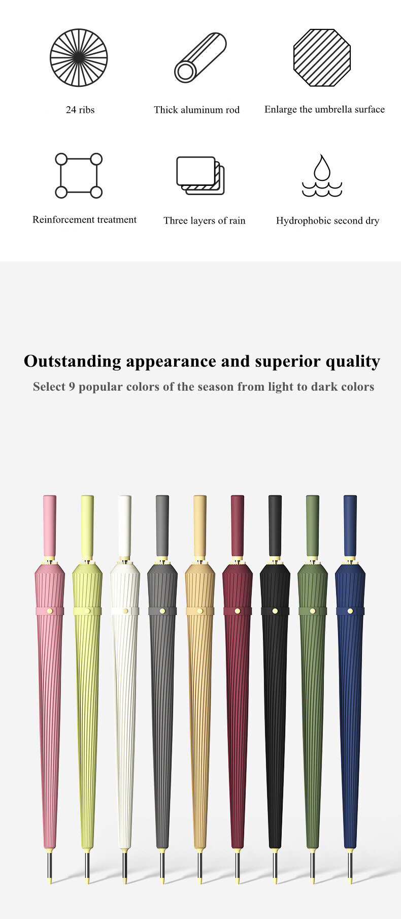 Ô dù đi mưa sân Golf Bussiness 24k Bone Umbrella Large Oversized Windproof FILLE CLAIR