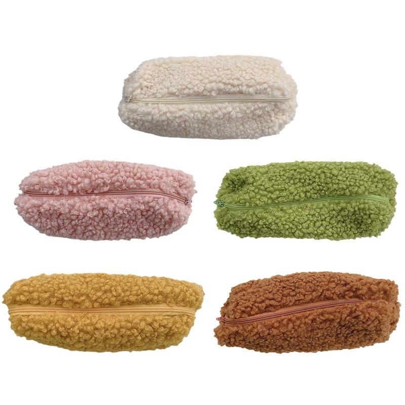 Túi Đựng Bút / Dụng Cụ Trang Điểm Bằng Vải Lông Có Khóa Kéo Tiện Dụng Cho Học Sinh / Văn Phòng