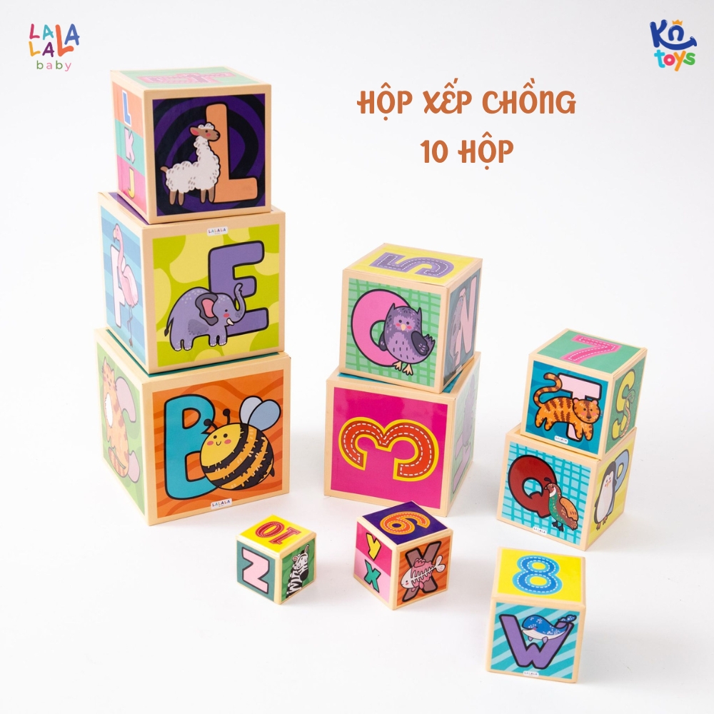 Đồ Chơi Tháp Xếp Chồng Bụng Bự Hình Khối 10 hộp Cho Bé từ 1-5 tuổi Alphabet Nesting and Stacking Blocks - Lalala Baby 