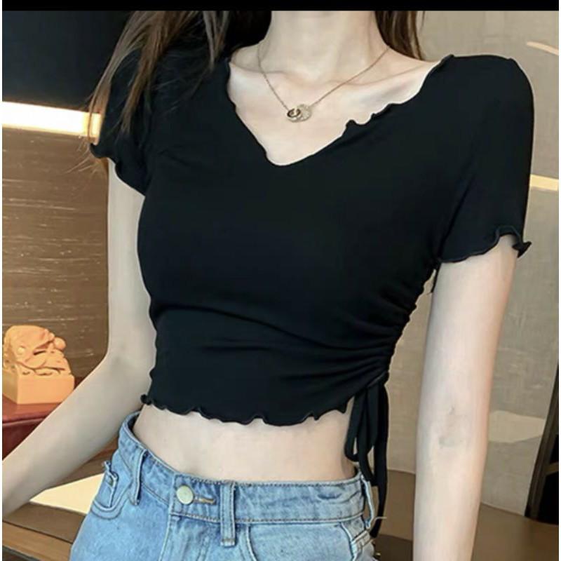 Áo Croptop Ôm Body SANMAY Áo Kiểu Croptop Sexy Nữ Tay Ngắn Cột Dây Đẹp Bánh Bèo Hàn Quốc AO035