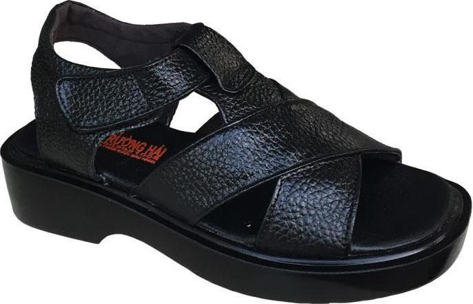 Dép Sandal Nam Trường Hải Da Bò Cao Cấp Mềm Mại Không Bong Tróc Màu Đen Đế Pu Siêu Nhẹ Cao 5Cm Sdn001 - Đen - 41