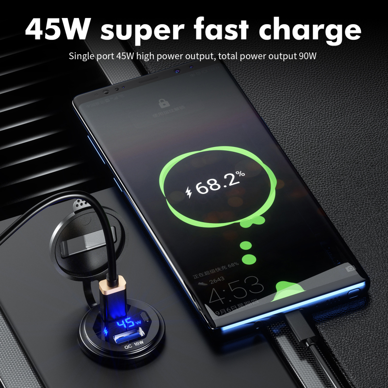 45W PD TYPE C USB C ABS Sạc ổ cắm và 18W QC 3.0 Bộ sạc nhanh 12V/24V Outlet Outlet Outlet Naterproof Metal Ổ cắm tổng cộng 63W