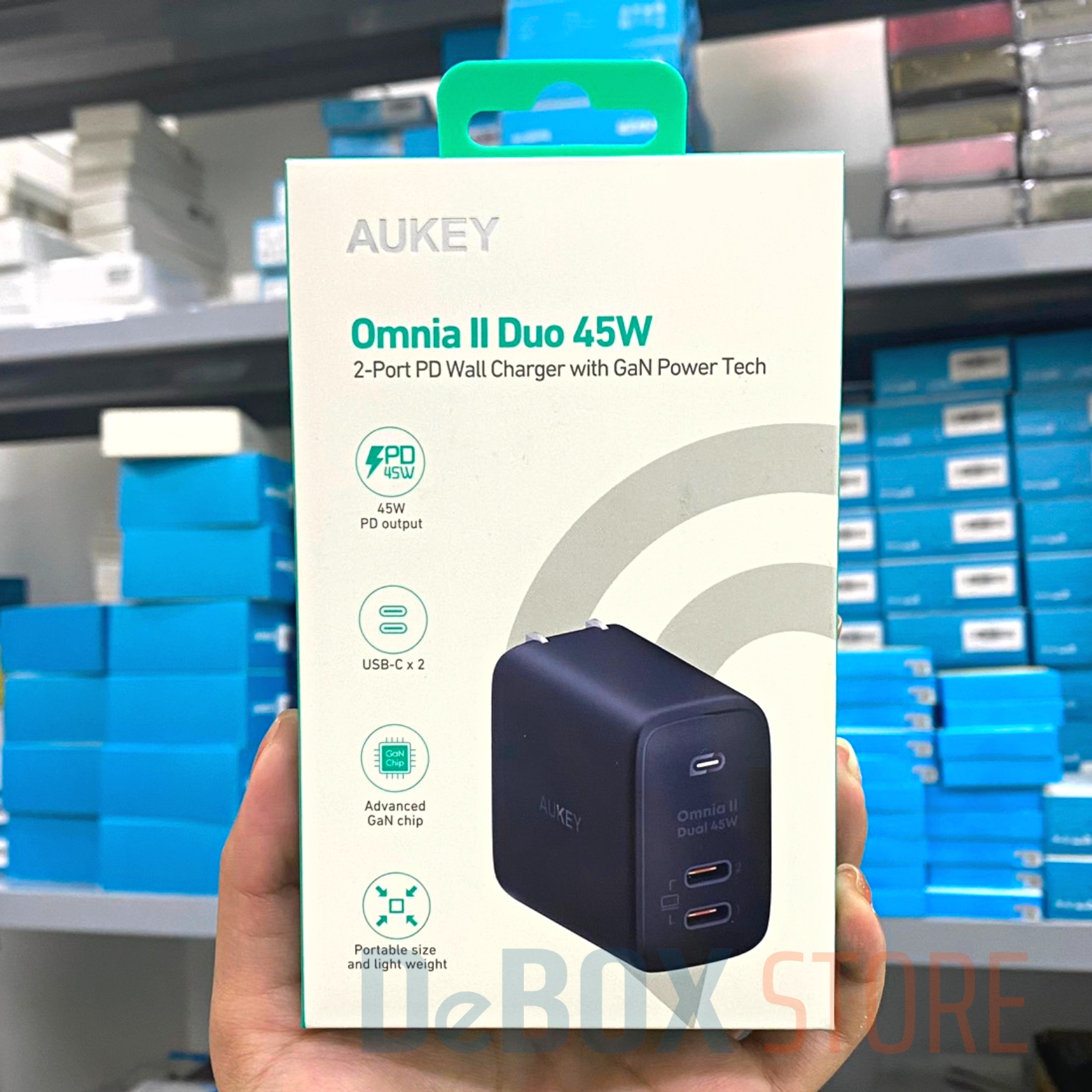 Sạc siêu nhanh 2 cổng AUKEY PA-B4T Omnia ll Duo 65W GAN Hổ trợ công nghệ PD/PPS/QC 4.0 cho Laptop - Hàng Chính Hãng