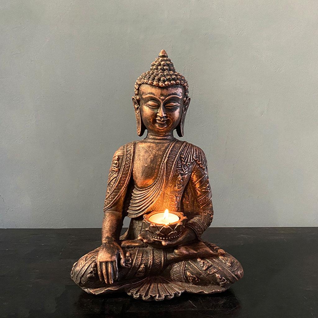 Buddha Yoga Candle Holder Tabletop Tealight Statue Home Office Collectible