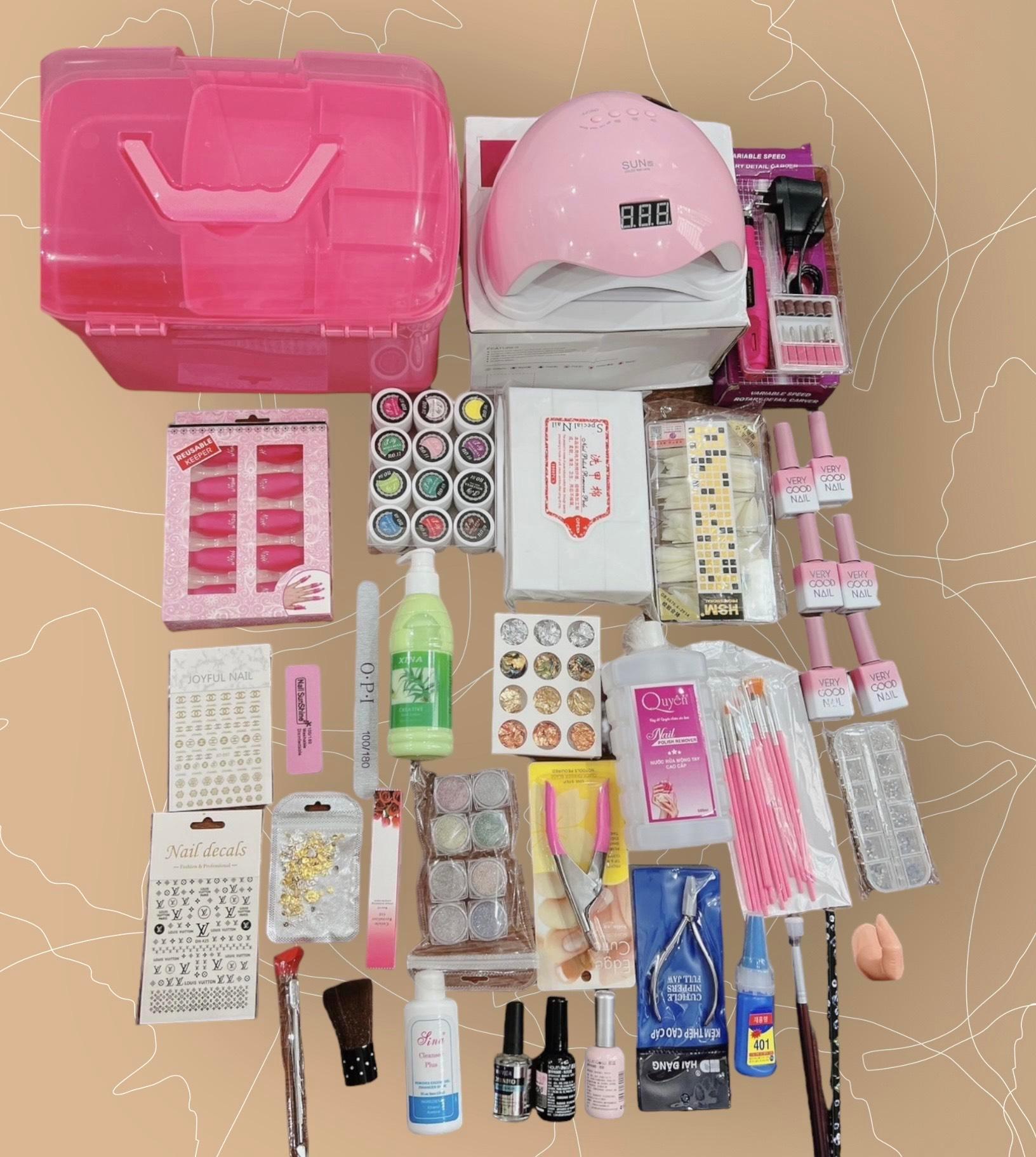 Combo Dụng Cụ Nail Cá Nhân Số 8 Nail Phương Miu, Máy Hơ Sun 5, Máy Mài, 6 Chai Sơn, Đầy Đủ Làm Nail Tiết Kiệm Chi Phí
