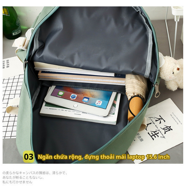 Combo 4 món balo nữ BH Kids, phiên bản Hàn Quốc, vải Canvas, chống nước, chống sốc - CH122