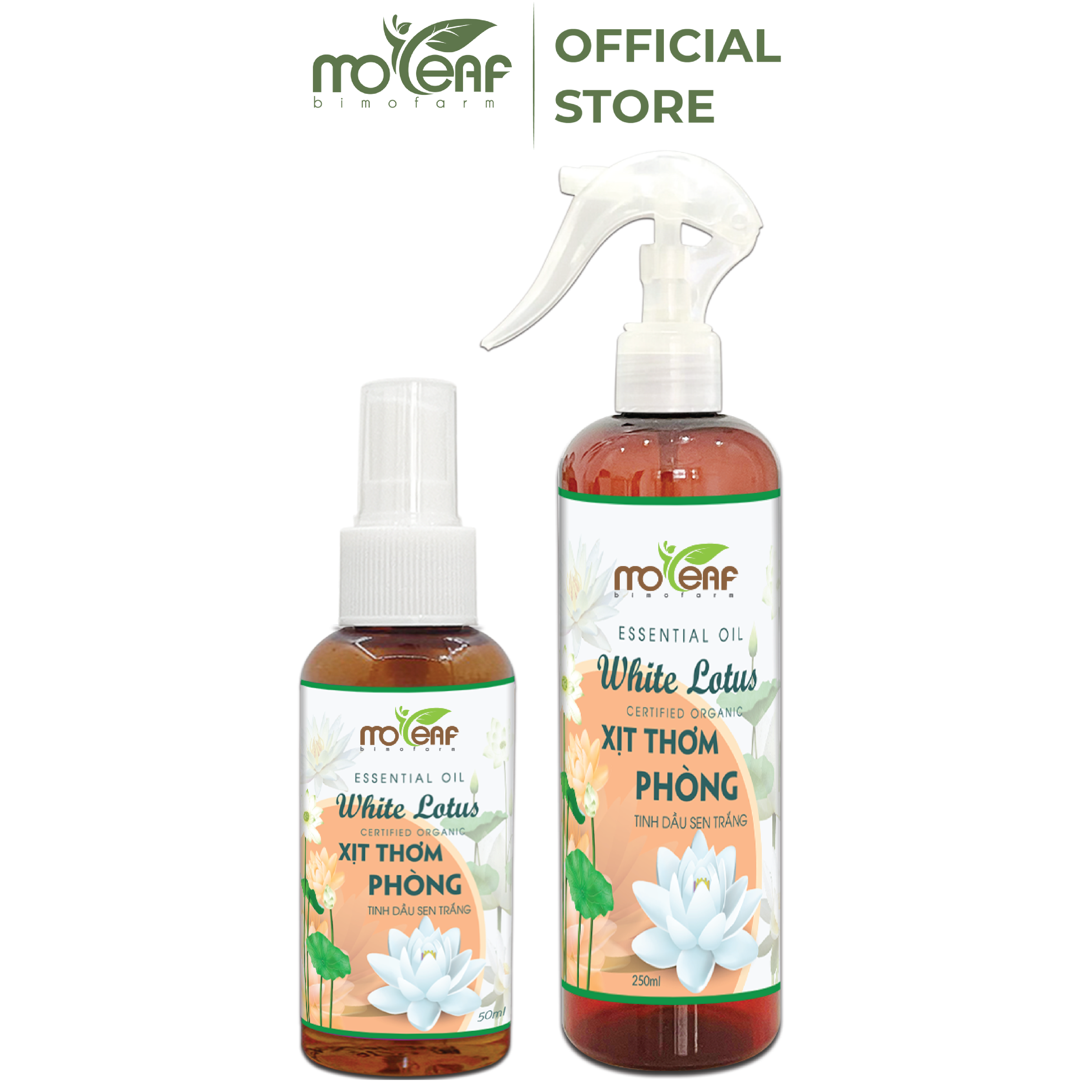 Xịt Thơm Phòng Moleaf Tinh Dầu Hoa Sen Trắng - White Lotus Lọc Không Khí Thơm Mát Thư Giãn Ngủ Ngon Hỗ Trợ Giải Cảm Đuổi Muỗi Đuổi Con Trùng 250ml