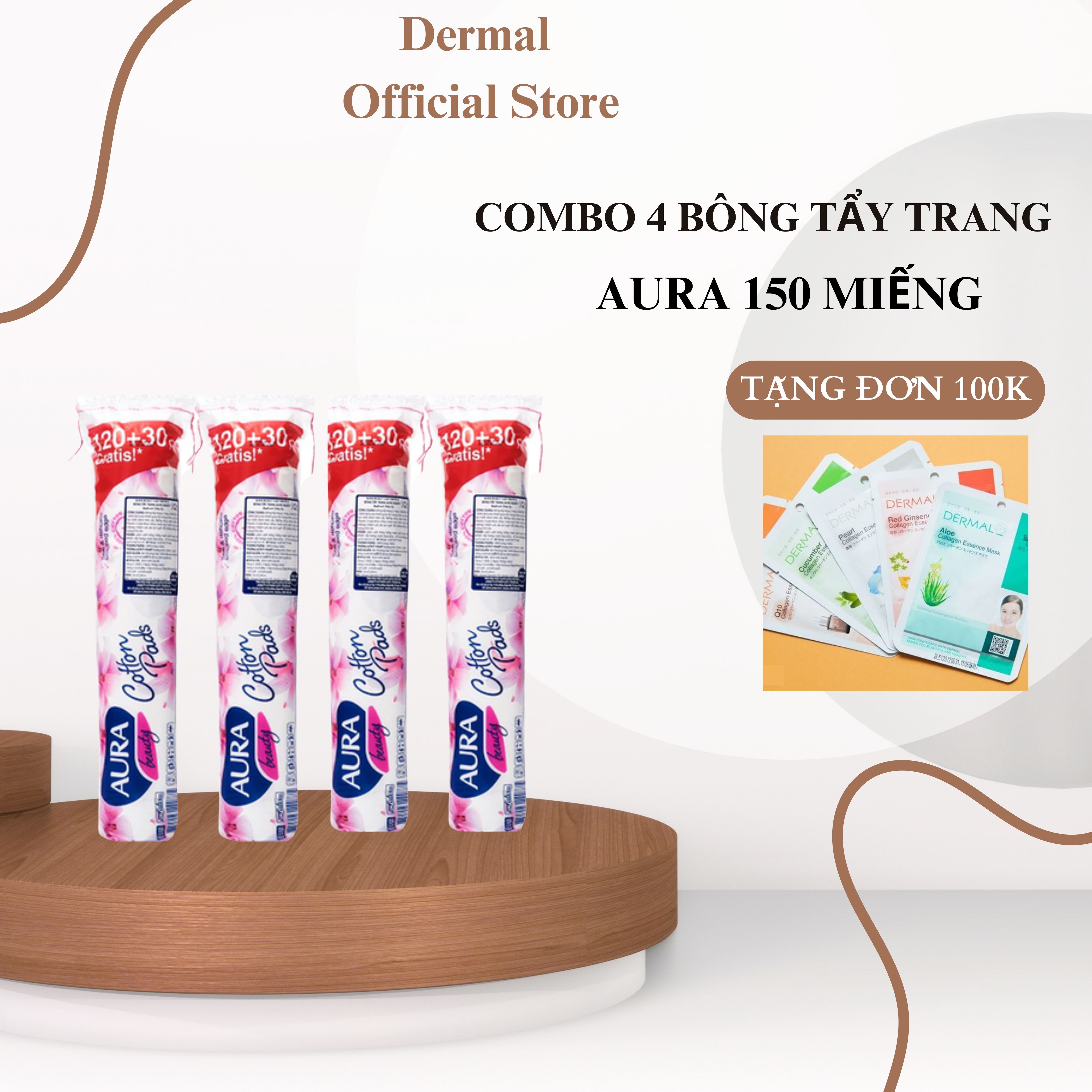 Combo 4 bông tẩy trang Aura Beauty 120+30 miếng