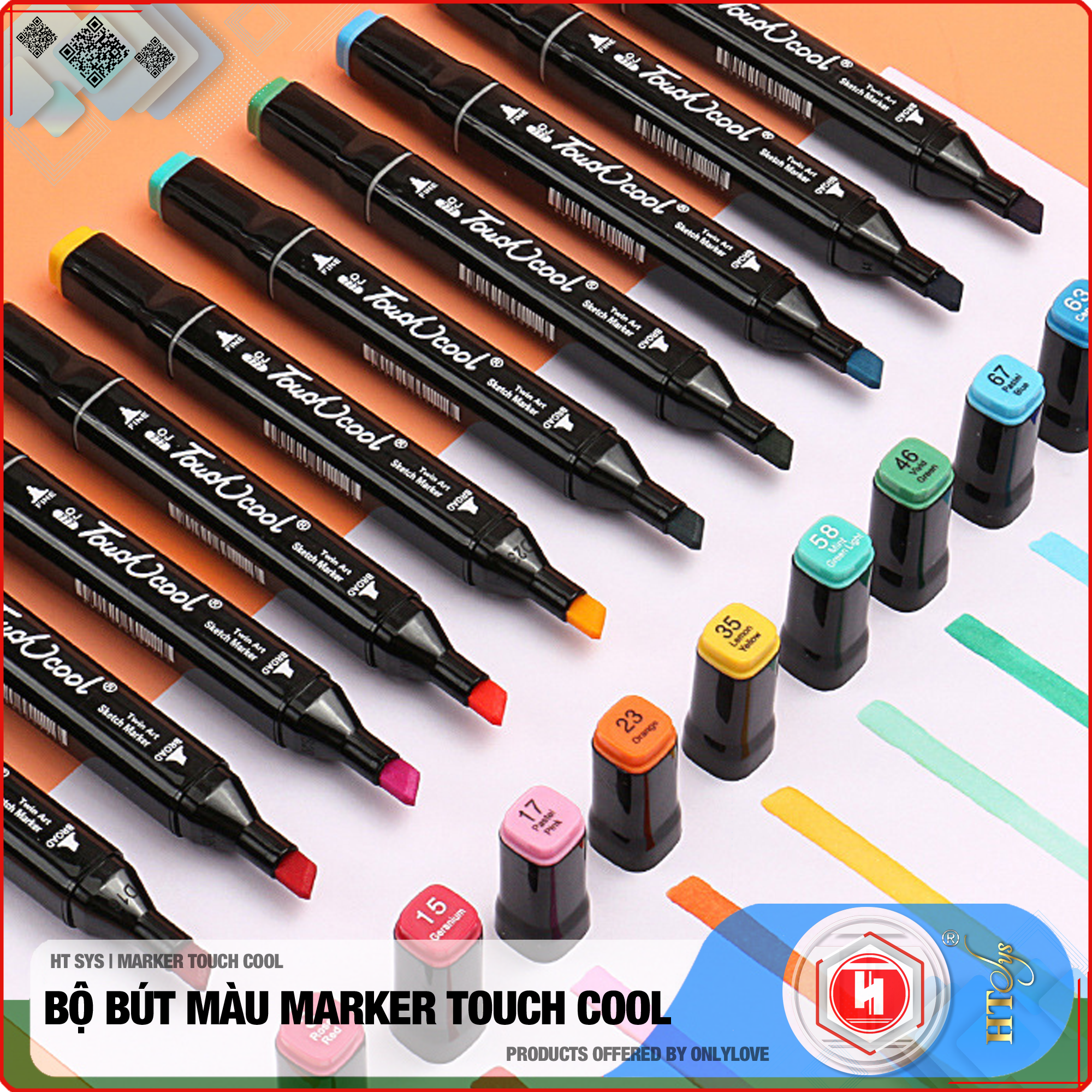 Bút màu Marker Touch Cool Cao Cấp - Bộ 30/40/60/80 - Màu Vẽ Chuyên Nghiệp - Vẽ Anime, Truyện Tranh Manga, Phong Cảnh, Thiết Kế Thời Trang, Đồ Họa, Mỹ Thuật Công Nghiệp - Tặng 1 Facial Cleaning Fad HT SYS - Hàng Nhập Khẩu