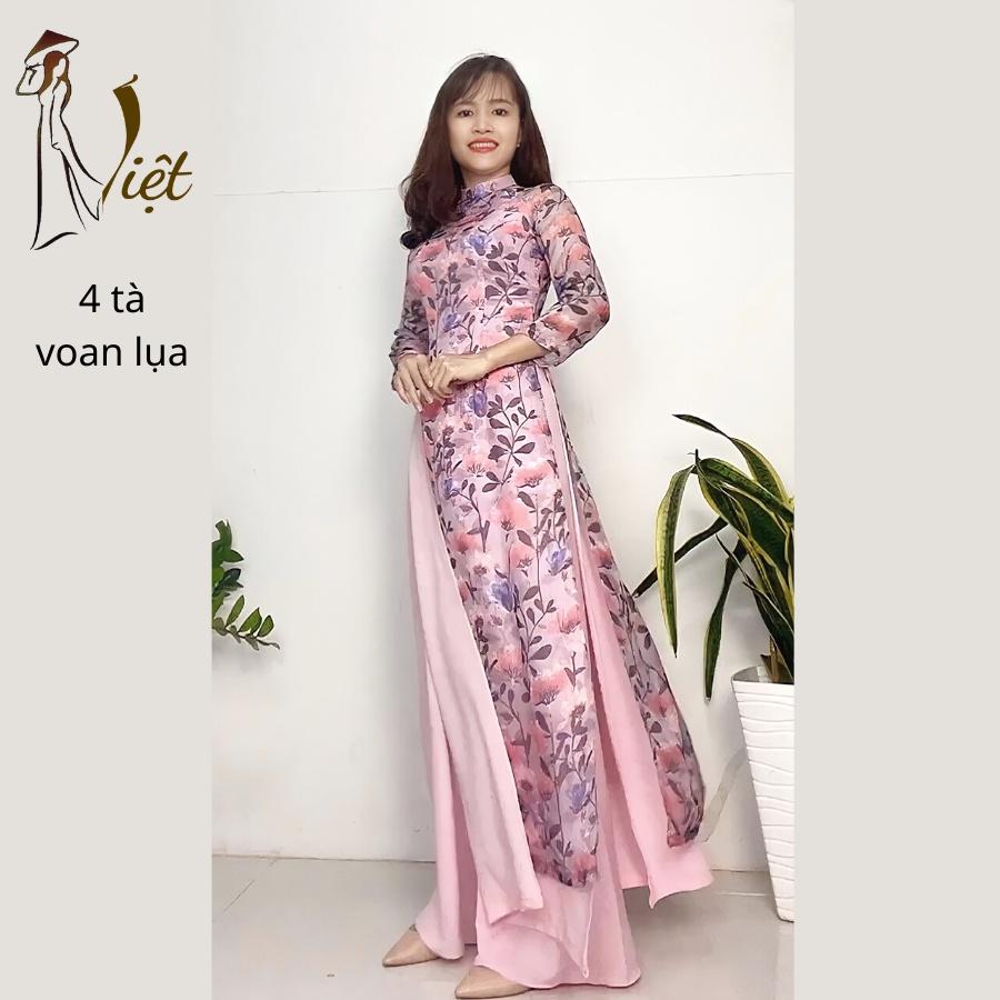 Áo dài cách tân nữ tết 4 tà hoa nhí