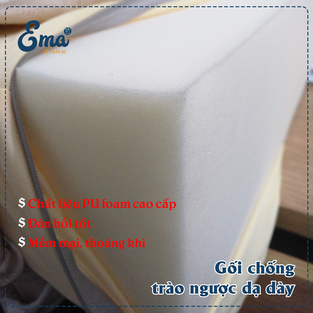 Gối Chống Trào Ngược Dạ Dày Người Lớn EMA KT 65x60x16 Cm giảm trào ngược, ngáy ngủ, copd, suy giãn tĩnh mạch chi dưới, viêm xoang - độ dốc vừa phải, dễ nằm, không tác dụng phụ