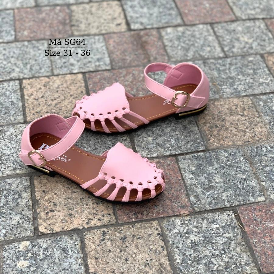 Dép sandal bé gái BIBIKIDS rọ bít mũi màu hồng kiểu dáng búp bê duyên dáng phong cách Hàn Quốc 6 - 12 tuổi SG64
