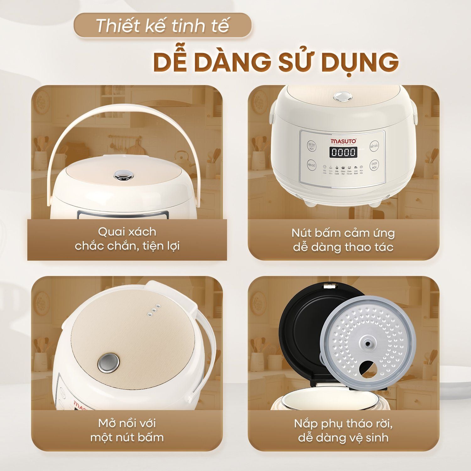 Nồi Cơm Điện Tử Masuto MSCookerAI Dung Tích 1,5L Biết Nói Tiếng Việt, Lòng Nồi Ceramic Chống Dính Cao Cấp, Đa Năng Với 7 Chế Độ Nấu, Có Hẹn Giờ - Hàng Chính Hãng