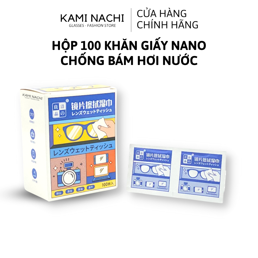 Hộp 100 miếng khăn lau nano hàng loại 1 KAMI NACHI dùng 1 lần - Chống bám hơi nước, chống mờ sương cho kính