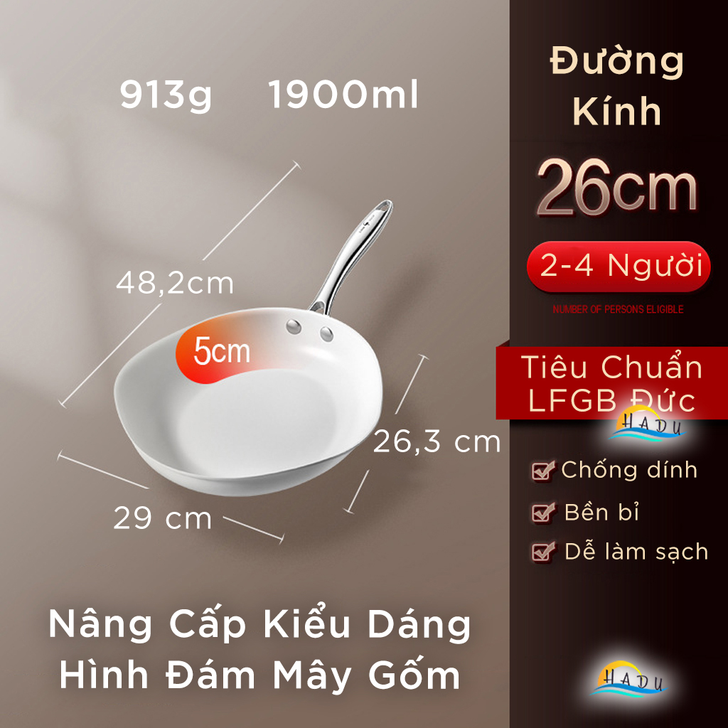 Chảo Chống Dính Bếp Từ Gốm 26cm Rán Bít Tết Chiên Trứng Cao Cấp Đạt Chất Lượng LFGB Đức SSGP