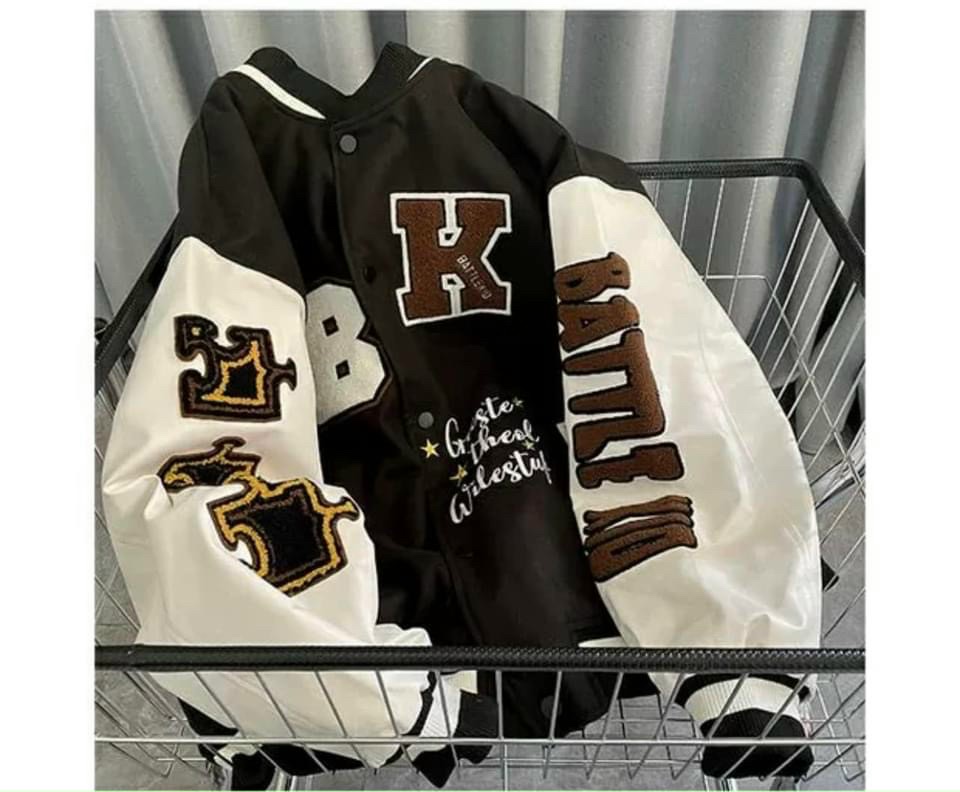 Áo Varsity Jacket - Áo Khoác Bomber Cardigan họa tiết chữ B.K phối bo Siêu Hot nam nữ mặc được