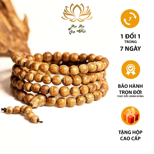 Vòng trầm hương 108 hạt, chuỗi tràng 108 hạt trầm hương chiêu tài hút lộc, xua đuổi tà khí