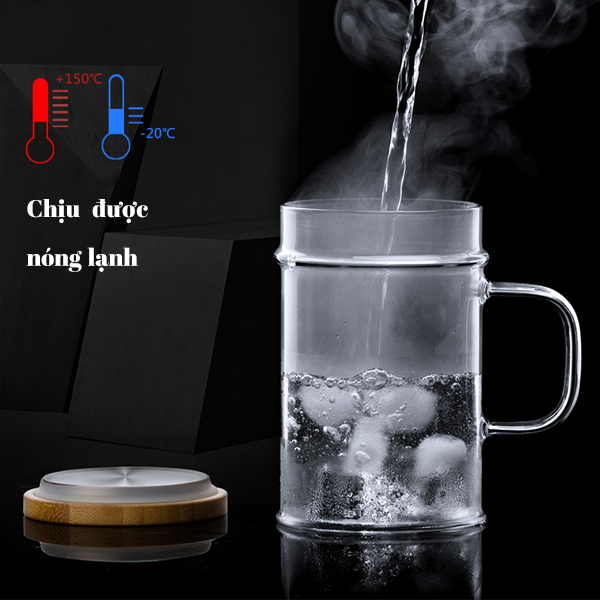 Ly lọc trà thủy tinh chịu nhiệt lưới lọc bán nguyệt LC005 400ml
