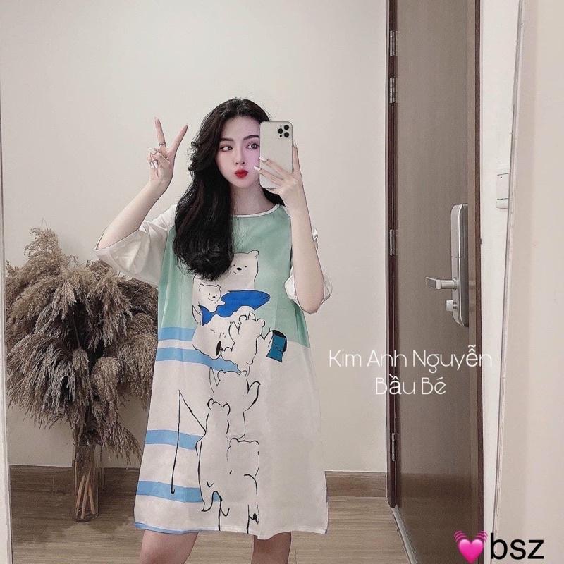 Váy Ngủ Lụa Hình Cute Tay Lỡ Có Ảnh Thật Kèm Video
