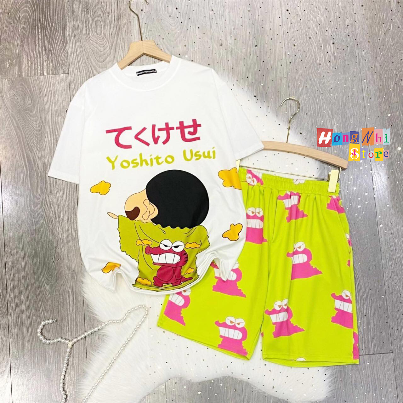 Set Bộ Thun Đùi Oversize Ulzzang Unisex Dáng Rộng, Bộ Thun Tay Lỡ Phối Quần Cartoon Đùi - MM