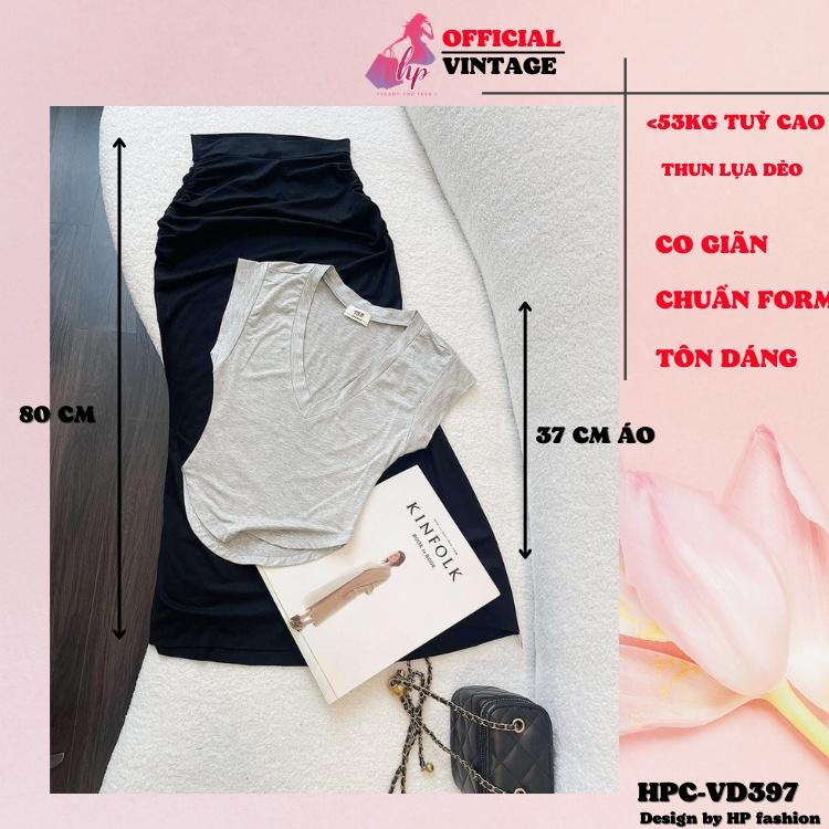 Set áo croptop cổ v kèm chân váy dài thun lụa kiểu hàn quốc tôn dáng VD397