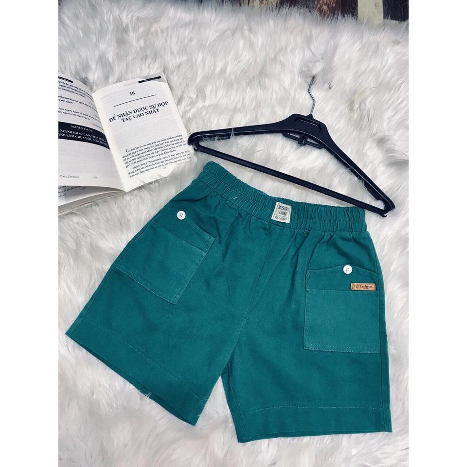 Quần short kaki nữ ống rộng basic, quần đùi kaki nữ cạp chun lưng cao