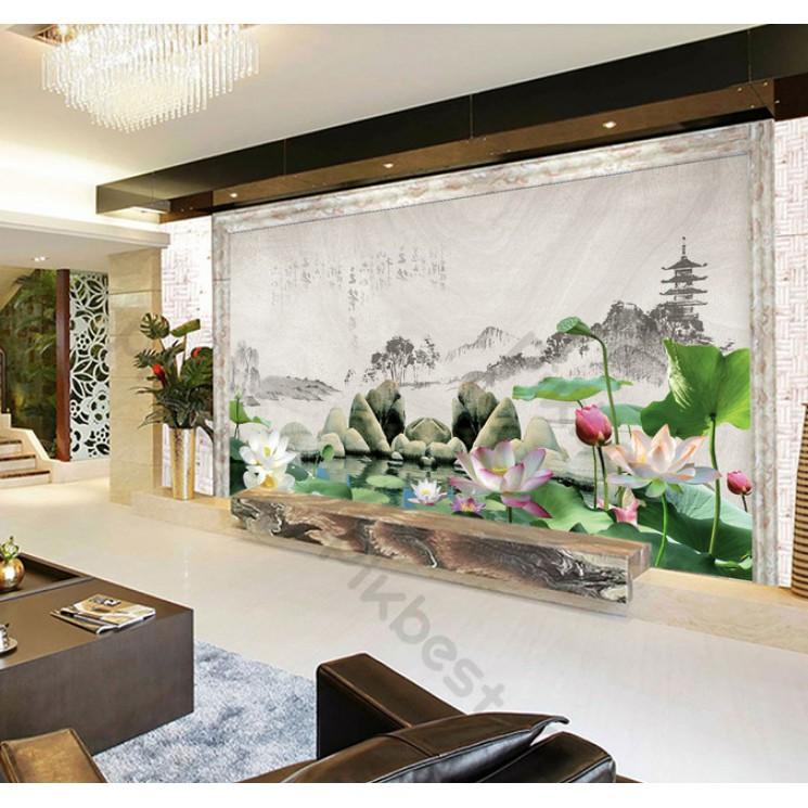 Tranh dán tường Tranh Sơn Thủy Hữu Tình phòng khách hiện đại dán tường MS827635
