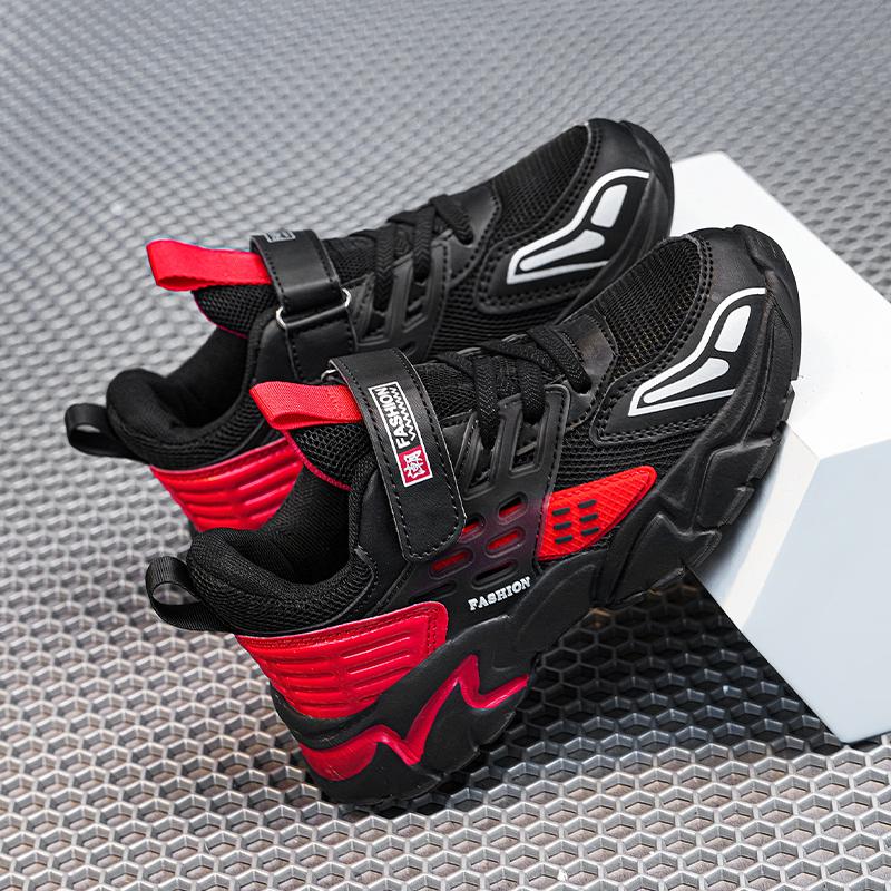 Giày thể thao ngoài trời thời trang mùa hè trẻ em trai chạy giày đi bộ giày nhẹ nhàng. Color: Black yellow-mesh Shoe Size: 33