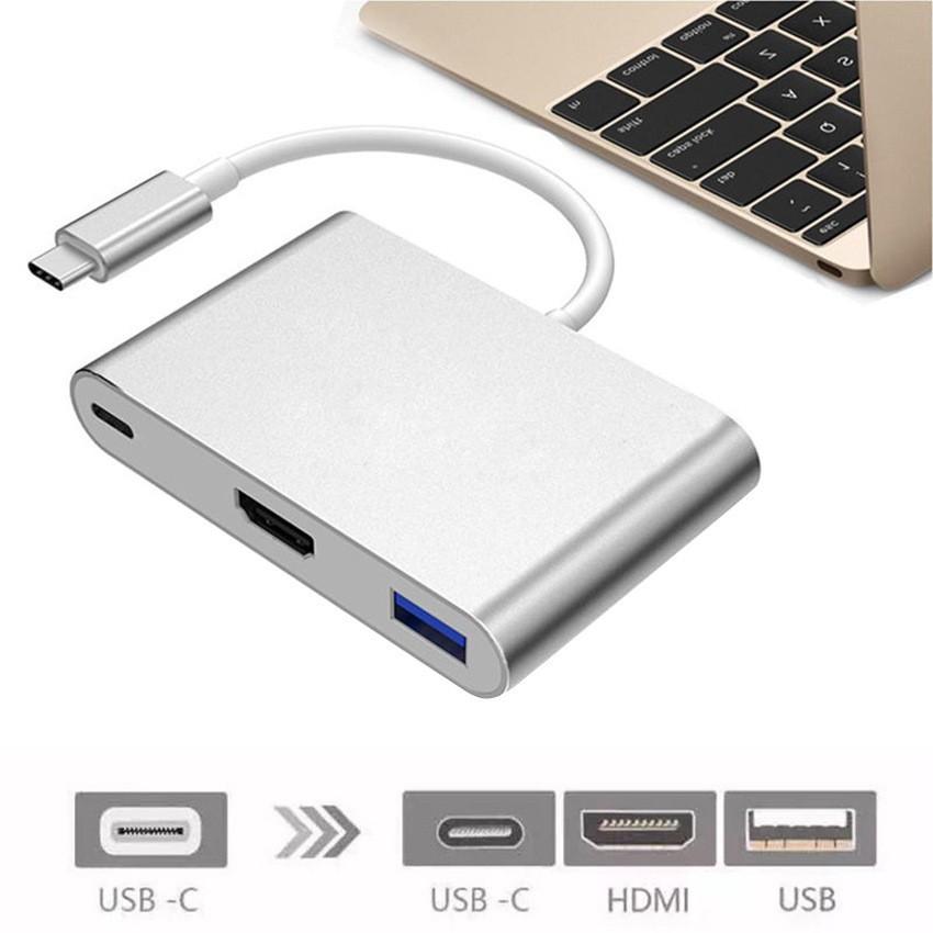 Cáp chuyển cổng 3 trong 1 Type C Usb 3.1 sang Usb-C 4k Hdmi Usb 3.0 thích hợp cho ĐT táo 8 7 7 Plus 6s laptop táo Pro