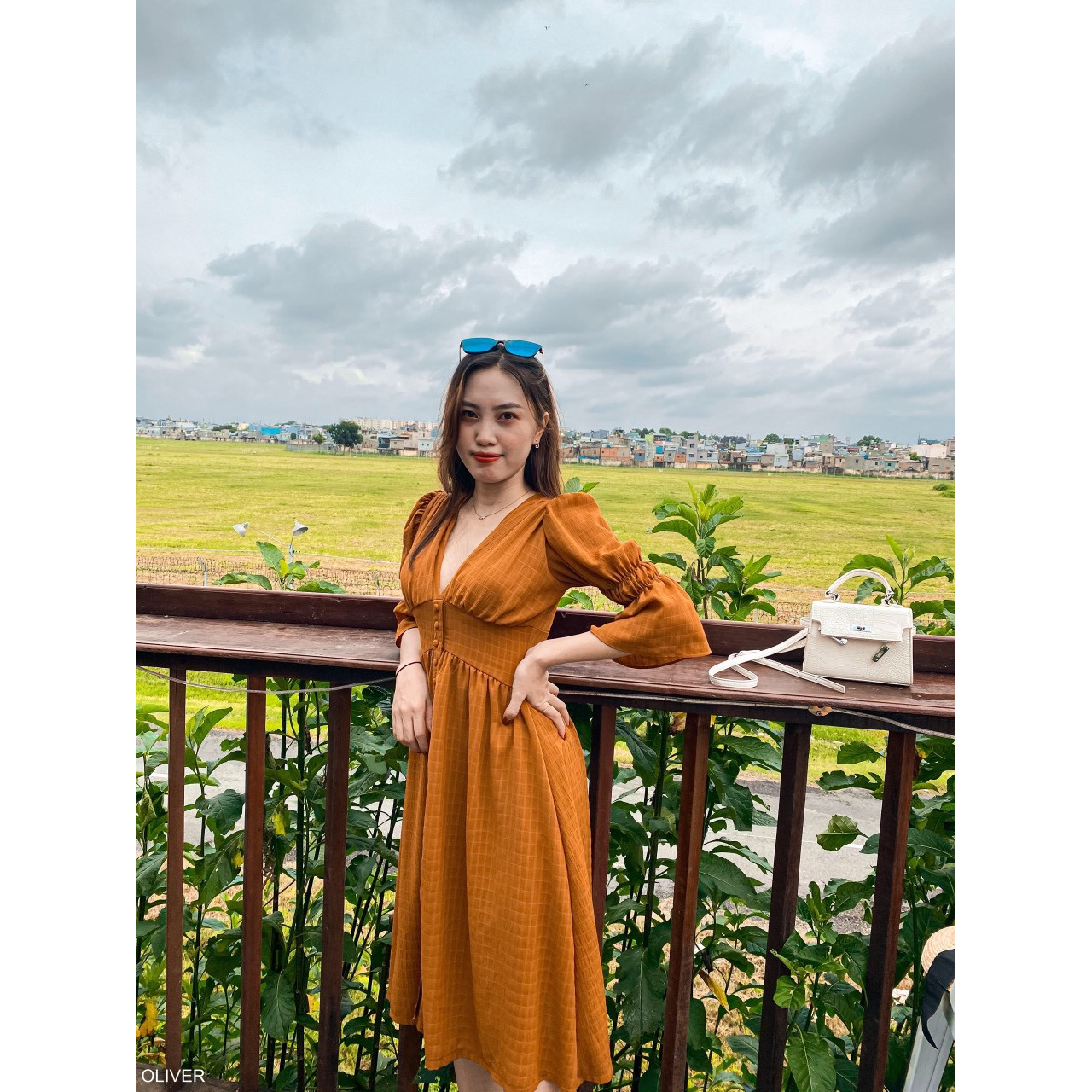 Đầm maxi tay phồng nút bọc Oliver dress - Đầm maxi xốp nhún bồng thiết kế - đầm đi tiệc