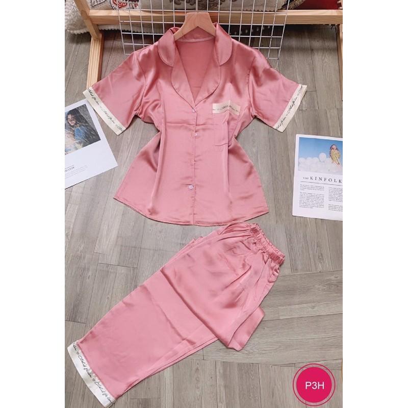 Bộ pijama mặc nhà tay cộc quần dài lụa satin cao cấp Xavia-P3