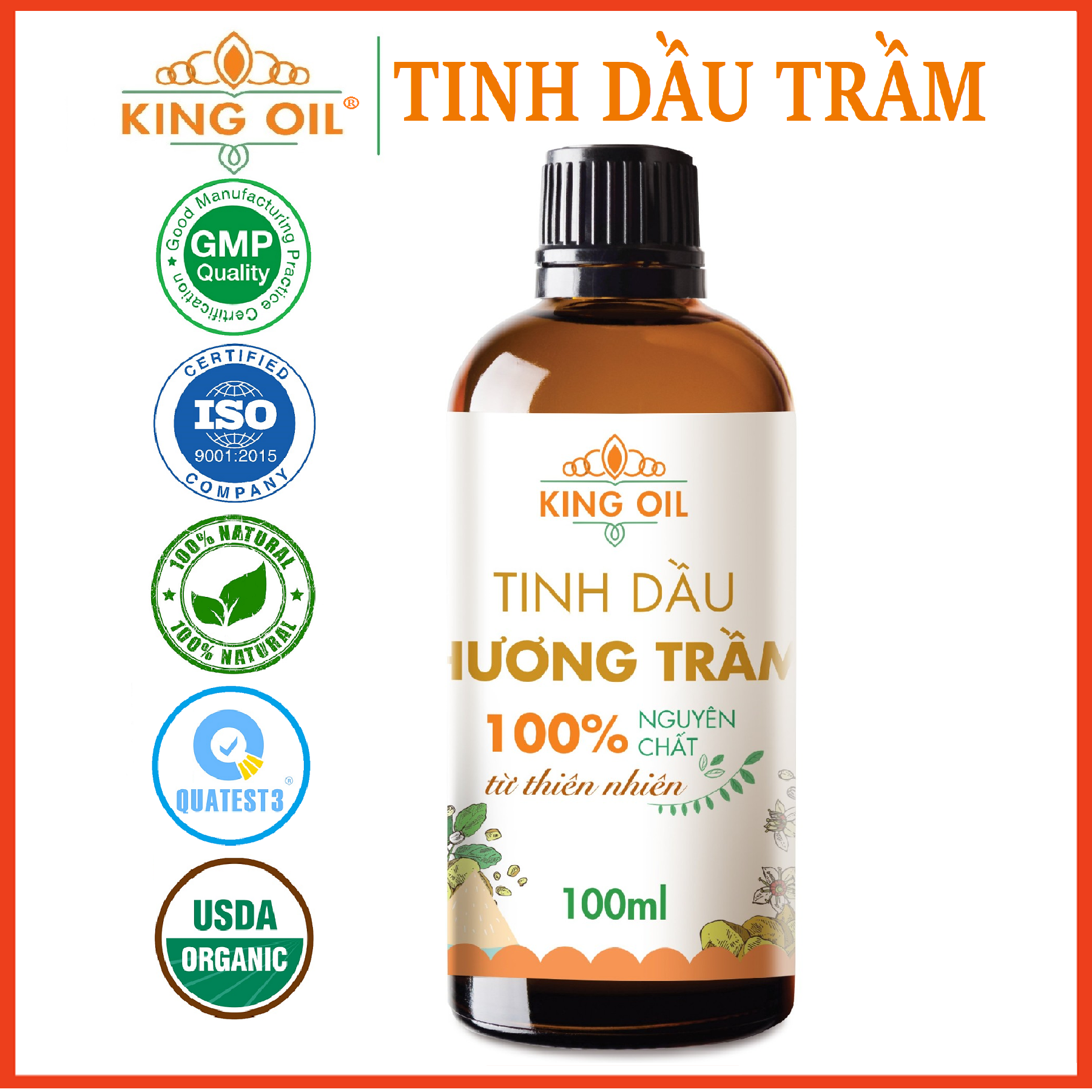 Tinh dầu Trầm Hương nguyên chất từ thiên nhiên, xông phòng, khử mùi, thơm phòng, đuổi muỗi - KingOil