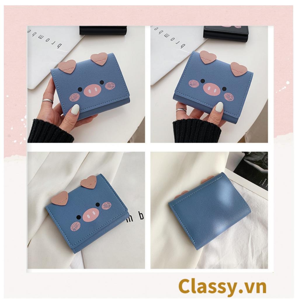 Ví bóp nữ Classy mini ngắn gấp 3 nhỏ gọn có thể bỏ túi, hình chú heo T699